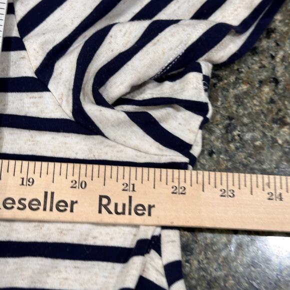 89th Madison Women Top 1X Beige Blue Striped Short Sleeve Rayon Blend Minimalist - Picture 6 of 8
